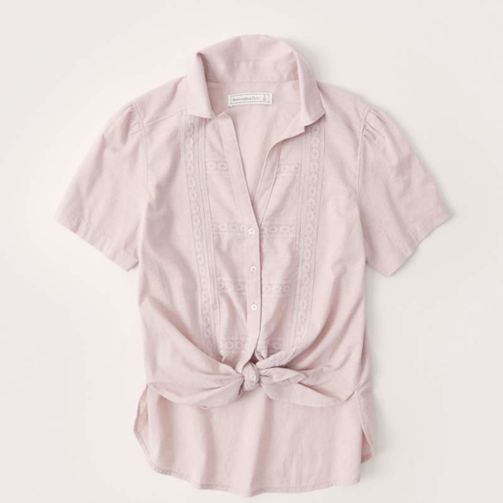 Abercrombie & Fitch Button-Up Tie-Front Lace Top